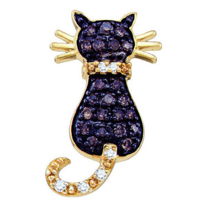 Diamond Animal & Bug Pendant | 10k Yellow Gold Brown Diamond Kitty Cat Womens Pendant 1/3 Cttw | Splendid Jewellery GND