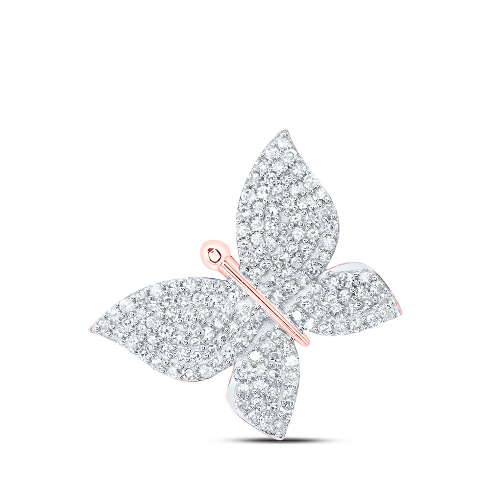 Diamond Animal & Bug Pendant | 10kt Rose Gold Womens Round Diamond Butterfly Pendant 1/2 Cttw | Splendid Jewellery GND
