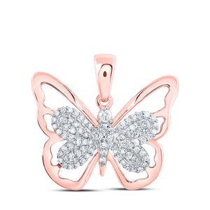 Diamond Animal & Bug Pendant | 10kt Rose Gold Womens Round Diamond Butterfly Pendant 1/5 Cttw | Splendid Jewellery GND
