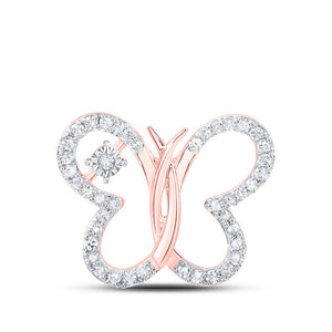 Diamond Animal & Bug Pendant | 10kt Rose Gold Womens Round Diamond Butterfly Pendant 1/6 Cttw | Splendid Jewellery GND