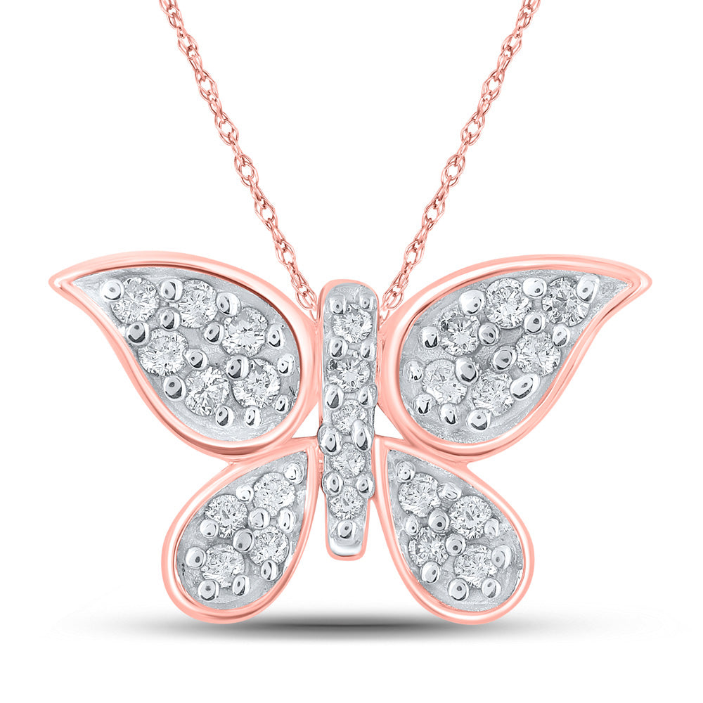 Diamond Animal & Bug Pendant | 10kt Rose Gold Womens Round Diamond Butterfly Pendant 1/6 Cttw | Splendid Jewellery GND