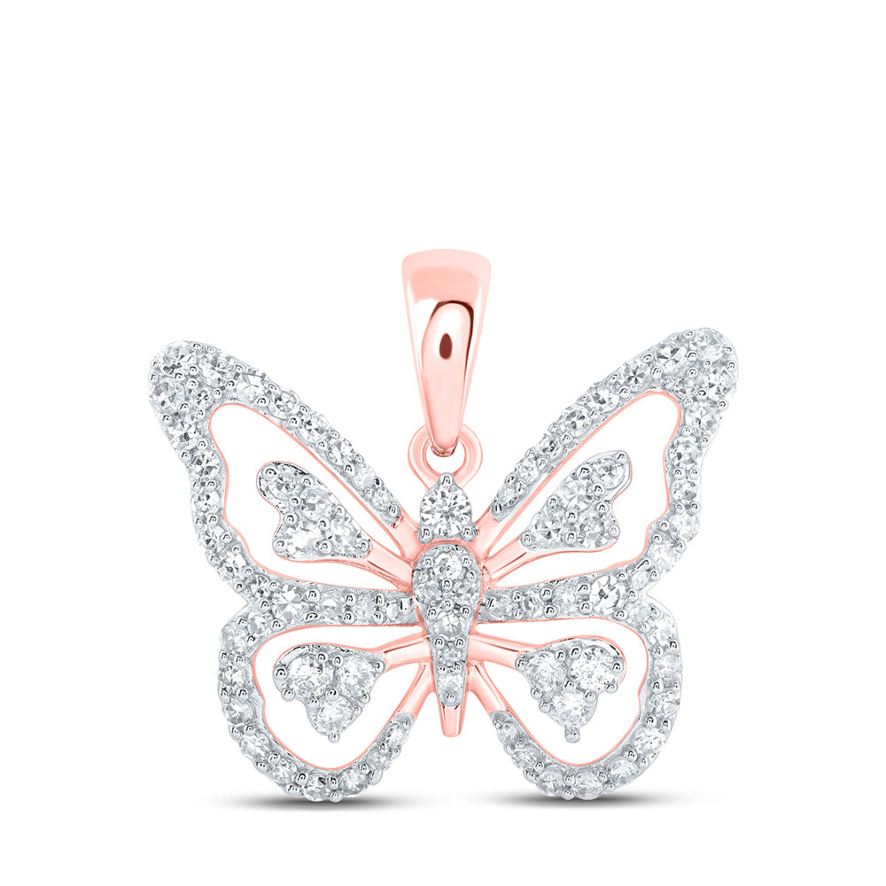 Diamond Animal & Bug Pendant | 10kt Rose Gold Womens Round Diamond Butterfly Pendant 3/8 Cttw | Splendid Jewellery GND