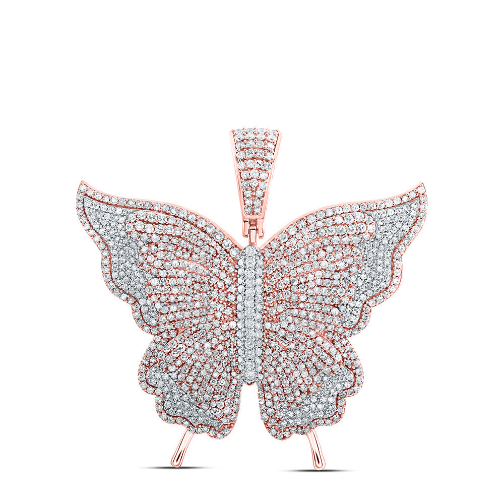 Diamond Animal & Bug Pendant | 10kt Rose Gold Womens Round Diamond Butterfly Pendant 4-1/5 Cttw | Splendid Jewellery GND