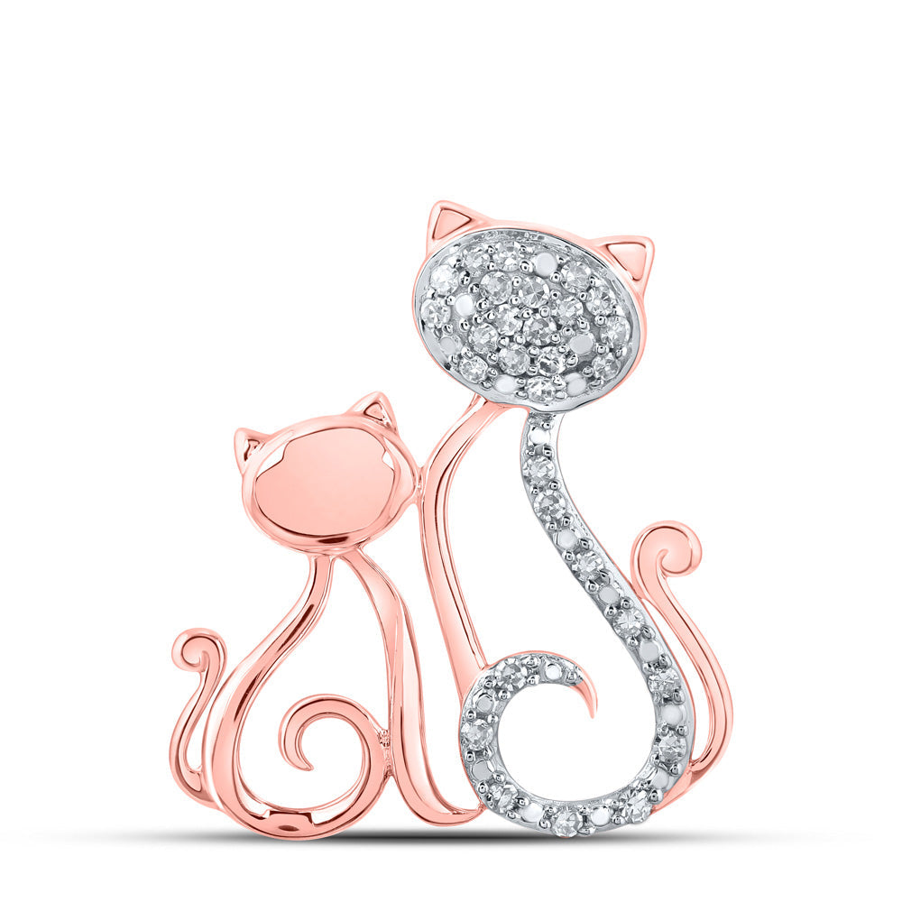 Diamond Animal & Bug Pendant | 10kt Rose Gold Womens Round Diamond Cat Kitty Animal Pendant 1/8 Cttw | Splendid Jewellery GND