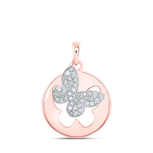 Diamond Animal & Bug Pendant | 10kt Rose Gold Womens Round Diamond Cutout Butterfly Pendant 1/3 Cttw | Splendid Jewellery GND