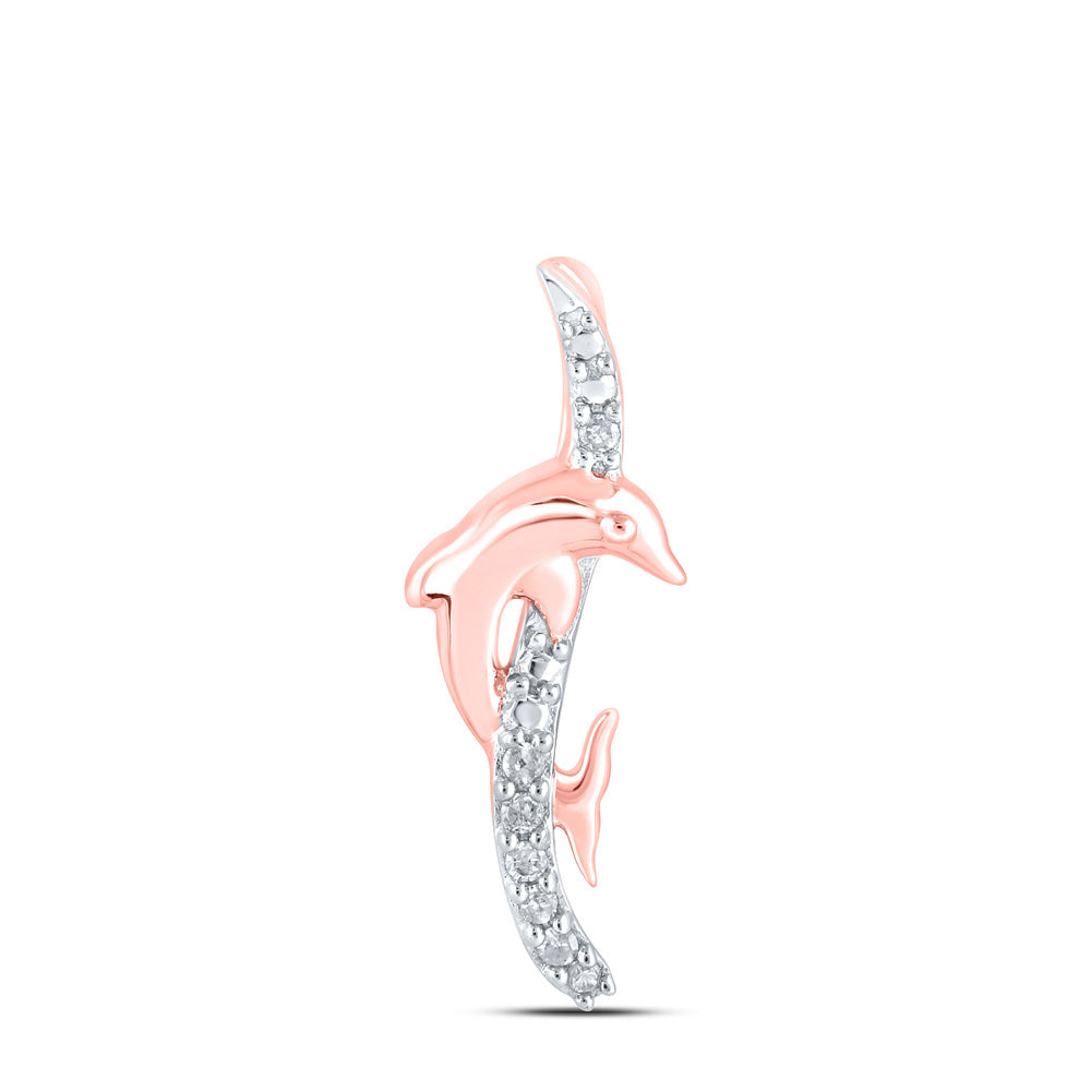 Diamond Animal & Bug Pendant | 10kt Rose Gold Womens Round Diamond Dolphin Pendant 1/20 Cttw | Splendid Jewellery GND