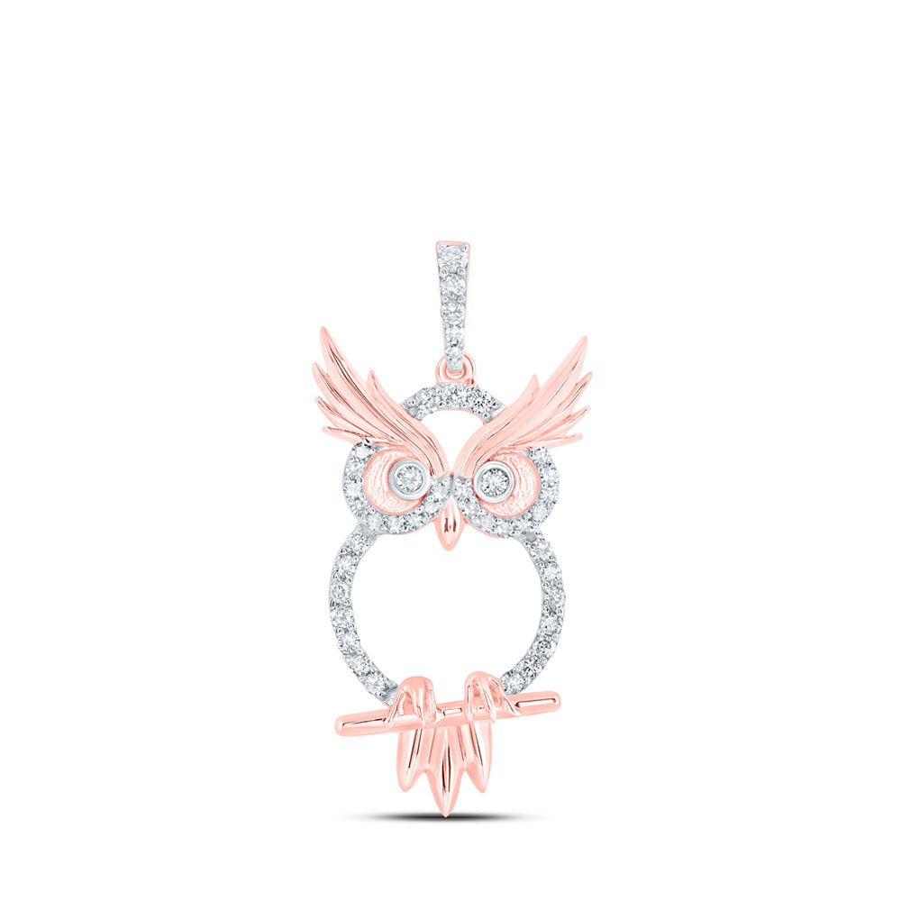 Diamond Animal & Bug Pendant | 10kt Rose Gold Womens Round Diamond Owl Animal Pendant 1/3 Cttw | Splendid Jewellery GND