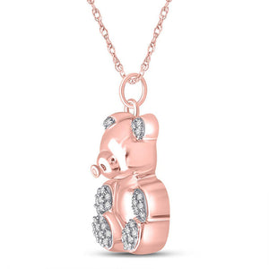 Diamond Animal & Bug Pendant | 10kt Rose Gold Womens Round Diamond Teddy Bear Animal Pendant 1/10 Cttw | Splendid Jewellery GND