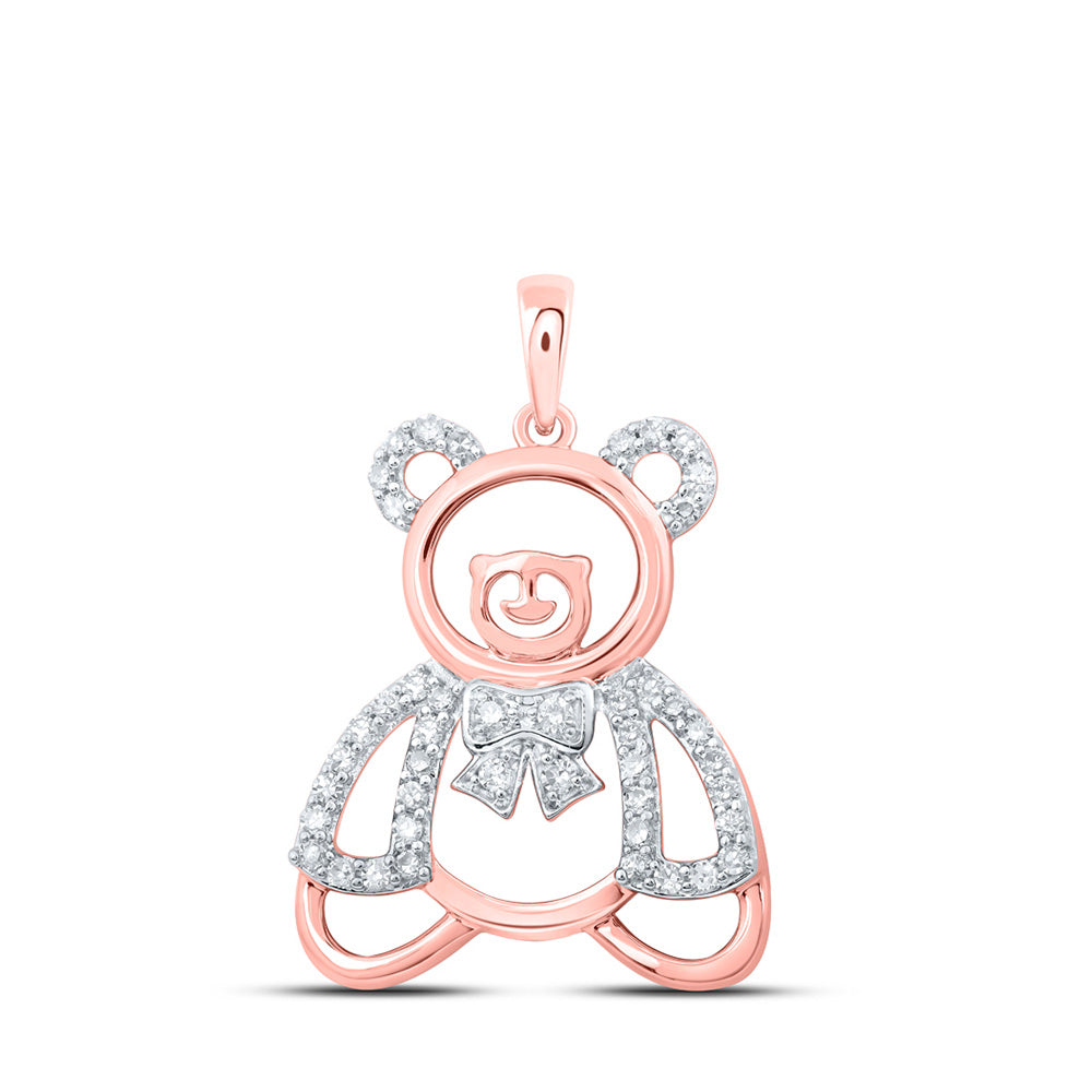 Diamond Animal & Bug Pendant | 10kt Rose Gold Womens Round Diamond Teddy Bear Animal Pendant 1/5 Cttw | Splendid Jewellery GND