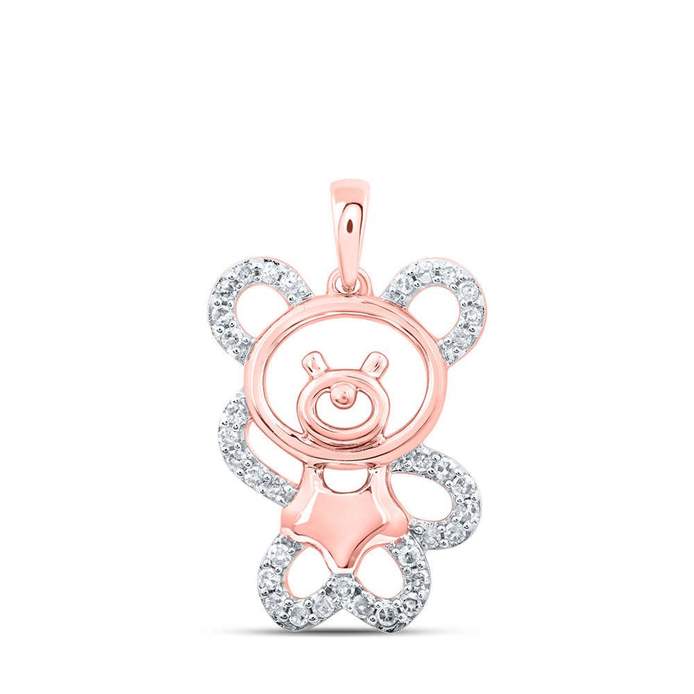 Diamond Animal & Bug Pendant | 10kt Rose Gold Womens Round Diamond Teddy Bear Animal Pendant 1/6 Cttw | Splendid Jewellery GND