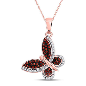 Diamond Animal & Bug Pendant | 10kt Rose Gold Womens Round Red Color Enhanced Diamond Butterfly Bug Pendant 1/5 Cttw | Splendid Jewellery GND
