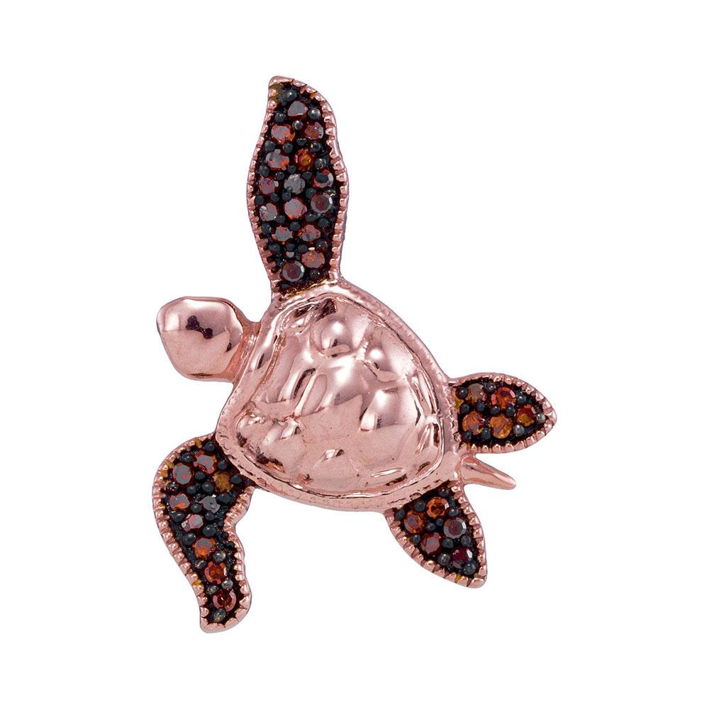 Diamond Animal & Bug Pendant | 10kt Rose Gold Womens Round Red Color Enhanced Diamond Sea Turtle Tortoise Pendant 1/10 Cttw | Splendid Jewellery GND