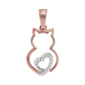 Diamond Animal & Bug Pendant | 10kt Two-tone Rose Gold Womens Round Diamond Kitty Cat Animal Pendant 1/20 Cttw | Splendid Jewellery GND