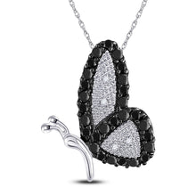Load image into Gallery viewer, Captivating Black Diamond Butterfly Bug Pendant Top view from the 10Kt White Gold Womens Round Black Color Enhanced Diamond Butterfly Bug Pendant 1 4 Cttwpin62265 collection by Splendid Jewellery