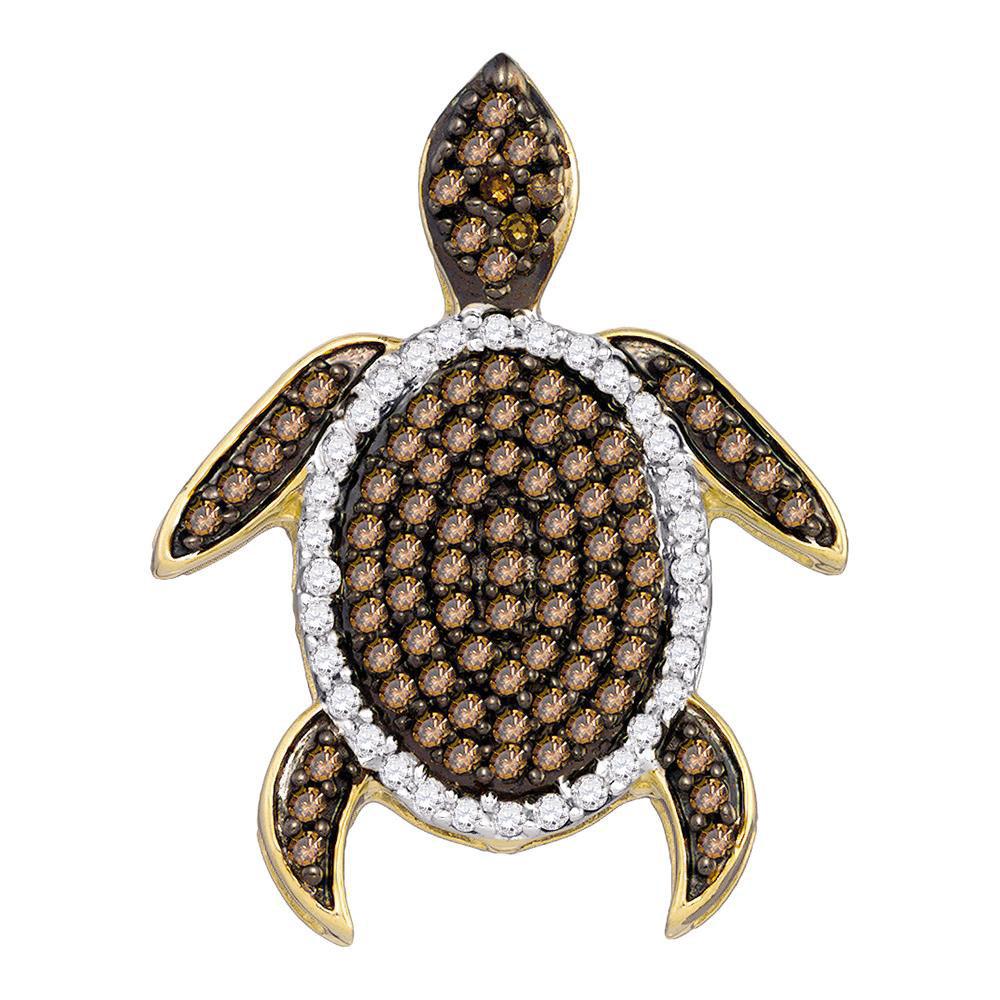 Diamond Animal & Bug Pendant | 10kt White Gold Womens Round Brown Diamond Sea Turtle Animal Pendant 3/8 Cttw | Splendid Jewellery GND