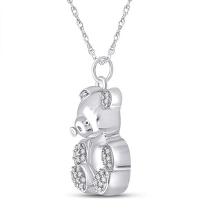 Diamond Animal & Bug Pendant | 10kt White Gold Womens Round Diamond Bear Animal Pendant 1/10 Cttw | Splendid Jewellery GND