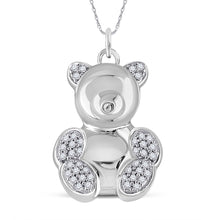 Load image into Gallery viewer, Whimsical White Gold Diamond Bear Pendant: A Charming Delight Top view from the 10Kt White Gold Womens Round Diamond Bear Animal Pendant 1 10 Cttwpin285077 collection by Splendid Jewellery