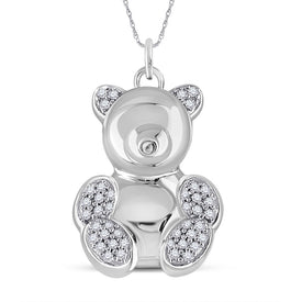 Whimsical White Gold Diamond Bear Pendant: A Charming Delight Top view from the 10Kt White Gold Womens Round Diamond Bear Animal Pendant 1 10 Cttwpin285077 collection by Splendid Jewellery