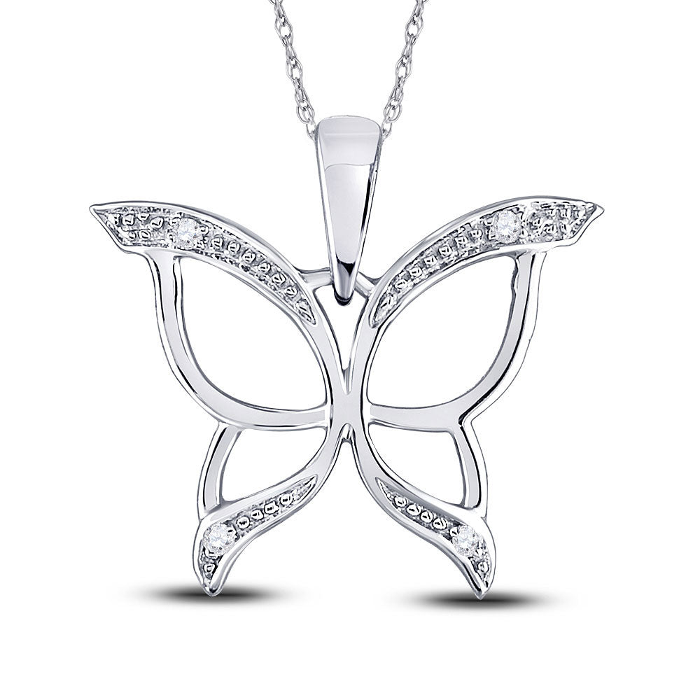 Diamond Animal & Bug Pendant | 10kt White Gold Womens Round Diamond Butterfly Bug Wings Pendant .03 Cttw | Splendid Jewellery GND