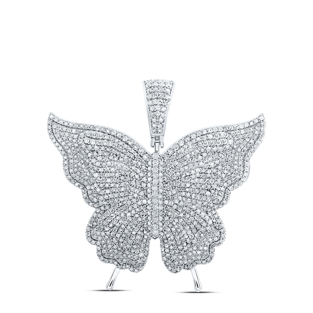 Diamond Animal & Bug Pendant | 10kt White Gold Womens Round Diamond Butterfly Pendant 4-1/5 Cttw | Splendid Jewellery GND
