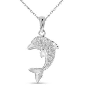 Diamond Animal & Bug Pendant | 10kt White Gold Womens Round Diamond Dolphin Fish Animal Pendant 1/10 Cttw | Splendid Jewellery GND