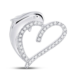 Diamond Animal & Bug Pendant | 10kt White Gold Womens Round Diamond Heart Dolphin Pendant 1/5 Cttw | Splendid Jewellery GND