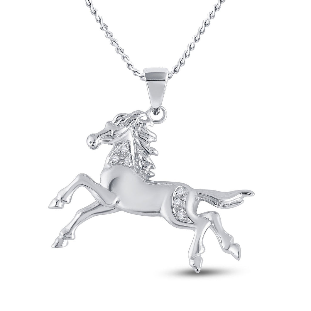Diamond Animal & Bug Pendant | 10kt White Gold Womens Round Diamond Horse Pony Animal Pendant 1/20 Cttw | Splendid Jewellery GND