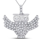 Splendid Jewellery: Diamond Owl Bird Pendant in 10kt White Gold with 1/4 Cttw of Diamonds Top view from the 10Kt White Gold Womens Round Diamond Owl Bird Animal Pendant 1 4 Cttwpin270950 collection by Splendid Jewellery