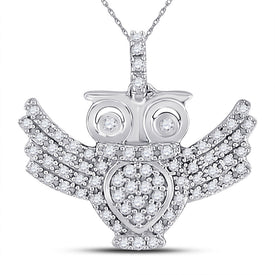 Splendid Jewellery: Diamond Owl Bird Pendant in 10kt White Gold with 1/4 Cttw of Diamonds Top view from the 10Kt White Gold Womens Round Diamond Owl Bird Animal Pendant 1 4 Cttwpin270950 collection by Splendid Jewellery