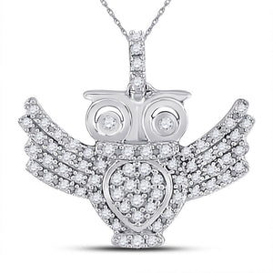 Diamond Animal & Bug Pendant | 10kt White Gold Womens Round Diamond Owl Bird Animal Pendant 1/4 Cttw | Splendid Jewellery GND