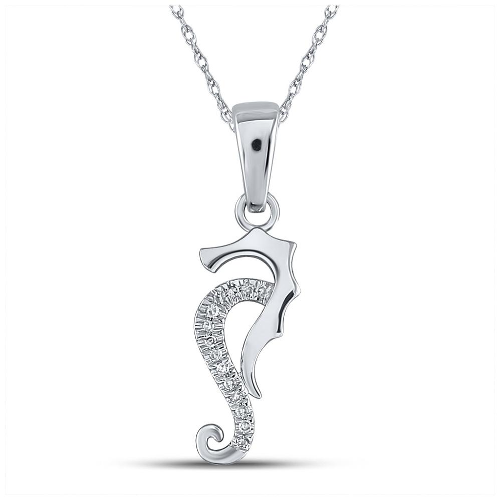 Diamond Animal & Bug Pendant | 10kt White Gold Womens Round Diamond Seahorse Animal Pendant 1/20 Cttw | Splendid Jewellery GND