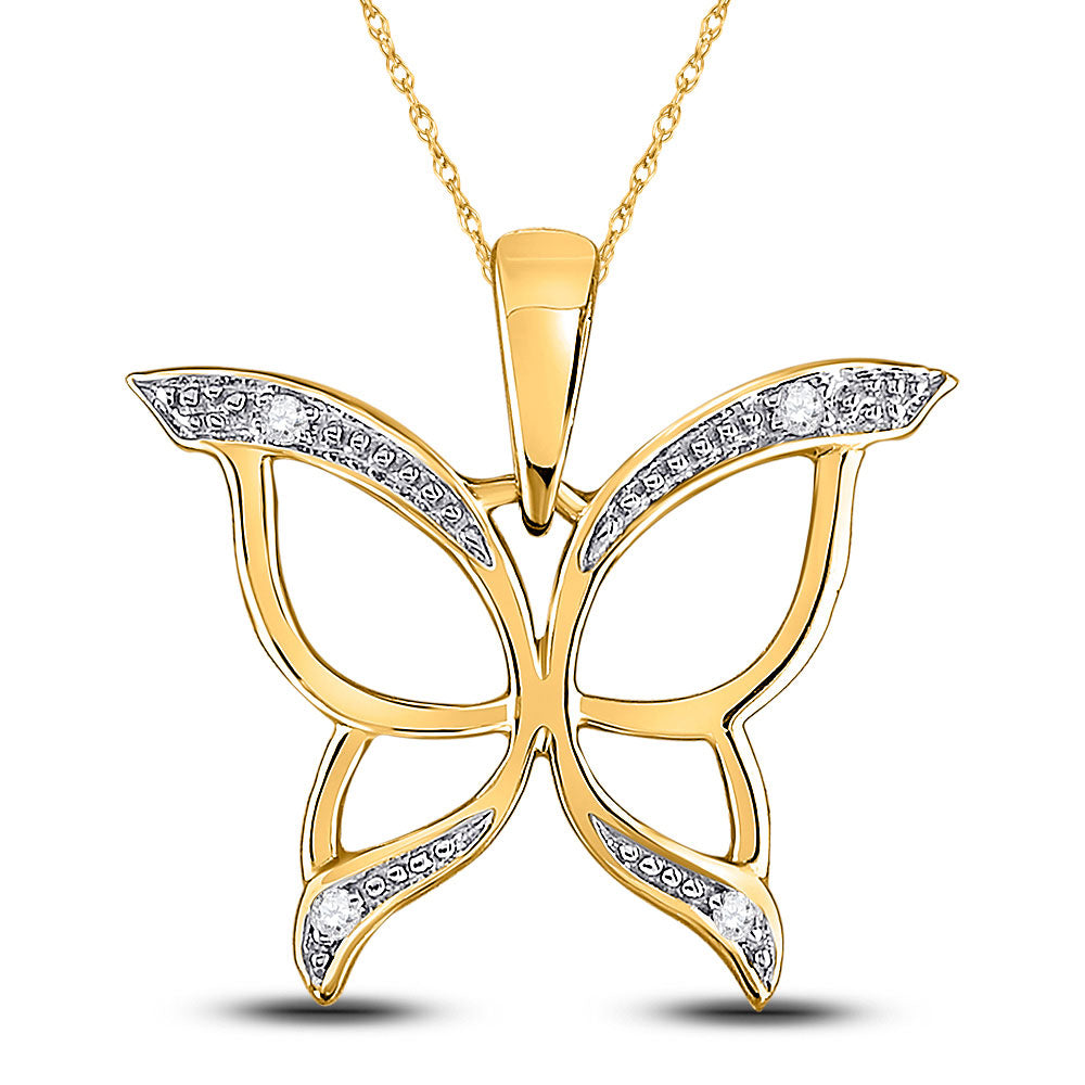 Diamond Animal & Bug Pendant | 10kt Yellow Gold Womens Round Diamond Butterfly Bug Pendant .03 Cttw | Splendid Jewellery GND