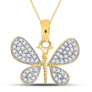 Diamond Animal & Bug Pendant | 10kt Yellow Gold Womens Round Diamond Butterfly Bug Pendant 1/3 Cttw | Splendid Jewellery GND
