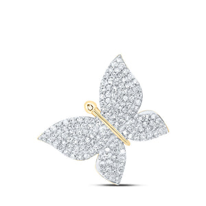 Diamond Animal & Bug Pendant | 10kt Yellow Gold Womens Round Diamond Butterfly Pendant 1/2 Cttw | Splendid Jewellery GND