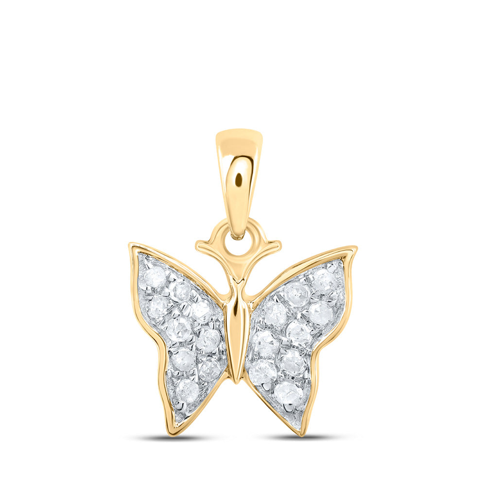 Diamond Animal & Bug Pendant | 10kt Yellow Gold Womens Round Diamond Butterfly Pendant 1/20 Cttw | Splendid Jewellery GND