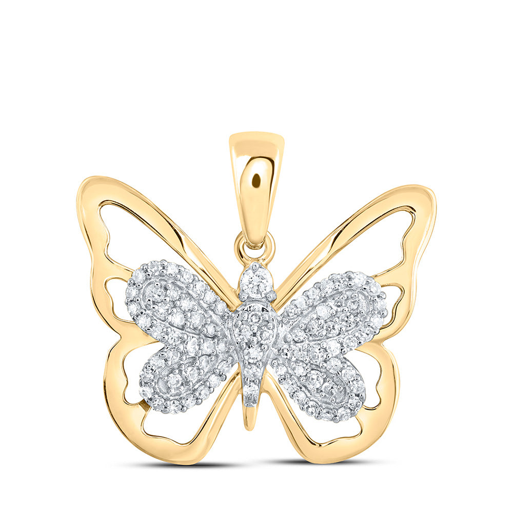 Diamond Animal & Bug Pendant | 10kt Yellow Gold Womens Round Diamond Butterfly Pendant 1/5 Cttw | Splendid Jewellery GND