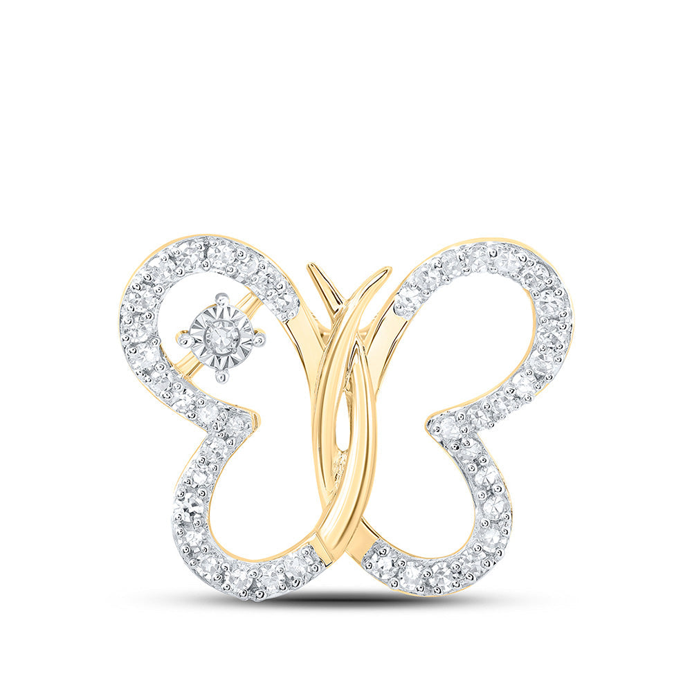 Diamond Animal & Bug Pendant | 10kt Yellow Gold Womens Round Diamond Butterfly Pendant 1/6 Cttw | Splendid Jewellery GND