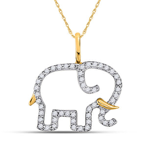 Diamond Animal & Bug Pendant | 10kt Yellow Gold Womens Round Diamond Elephant Outline Animal Pendant 1/6 Cttw | Splendid Jewellery GND