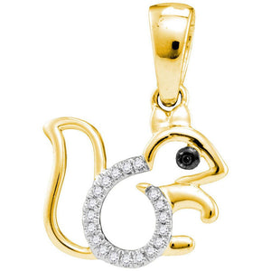 Diamond Animal & Bug Pendant | 10kt Yellow Gold Womens Round Diamond Squirrel Critter Pendant 1/20 Cttw | Splendid Jewellery GND