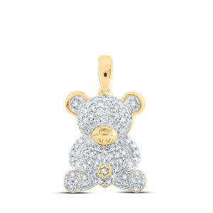 Diamond Animal & Bug Pendant | 10kt Yellow Gold Womens Round Diamond Teddy Bear Animal Pendant 1/2 Cttw | Splendid Jewellery GND