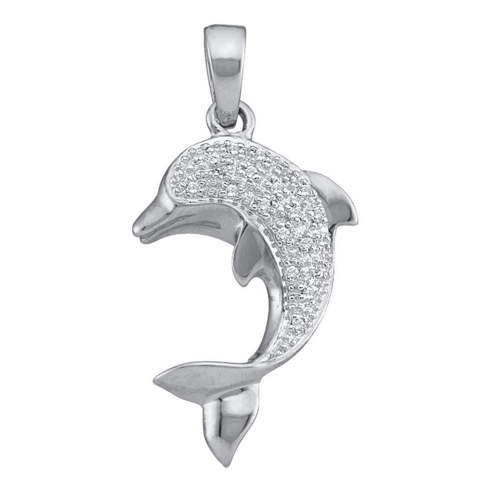 Diamond Animal & Bug Pendant | 14kt White Gold Womens Round Diamond Dolphin Fish Animal Pendant 1/10 Cttw | Splendid Jewellery GND