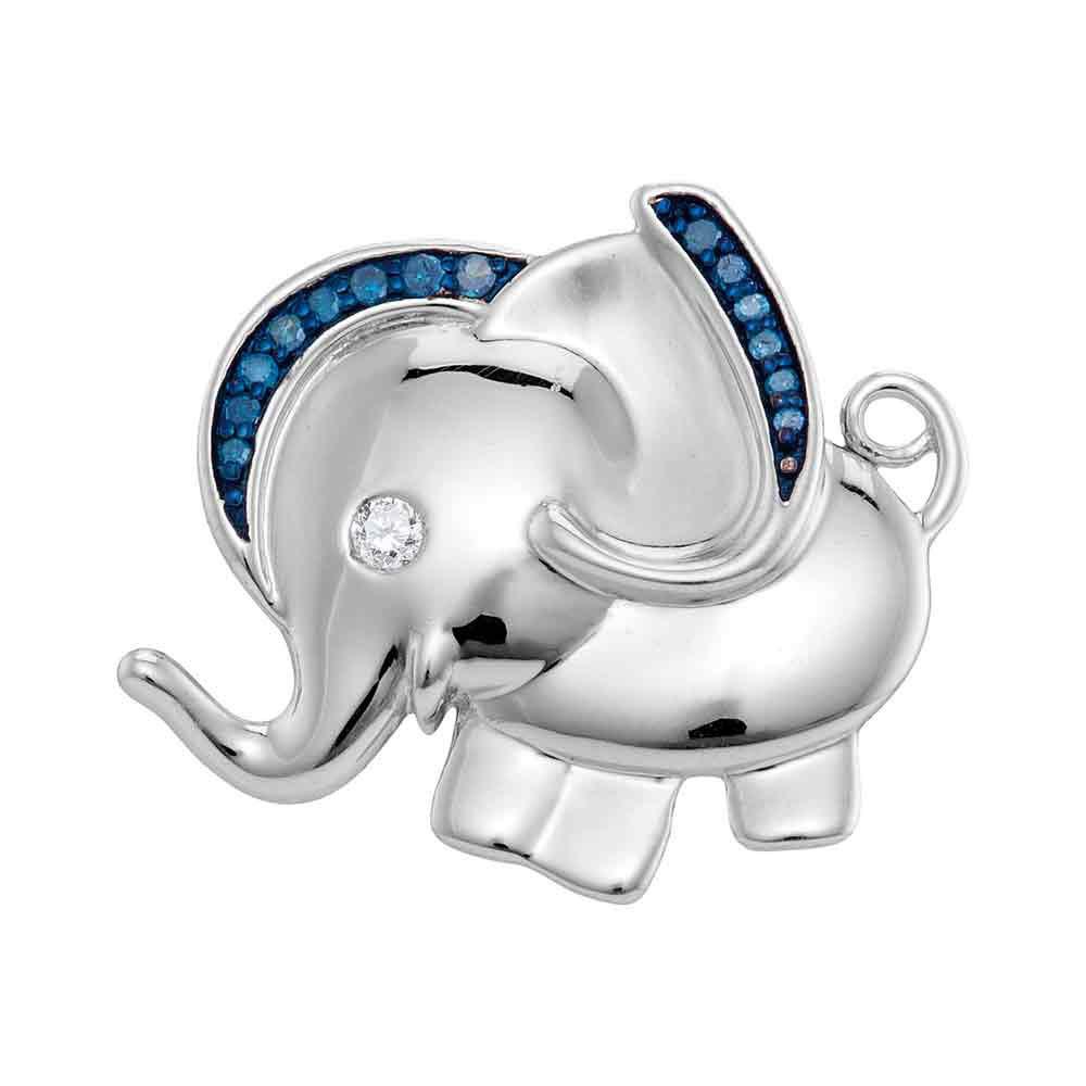Diamond Animal & Bug Pendant | Sterling Silver Womens Blue Color Enhanced Diamond Elephant Charm Pendant 1/10 Cttw | Splendid Jewellery GND