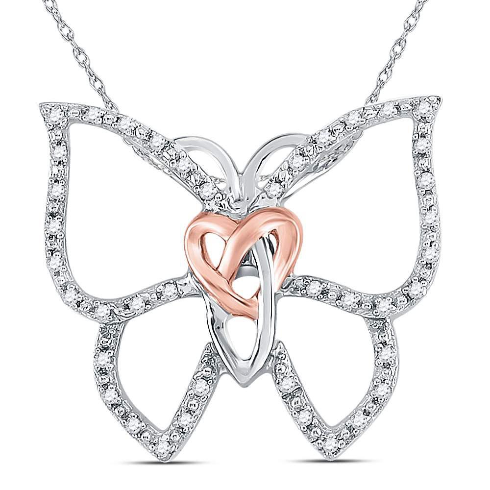 Diamond Animal & Bug Pendant | Sterling Silver Womens Round Diamond Butterfly Bug Heart Pendant 1/10 Cttw | Splendid Jewellery GND
