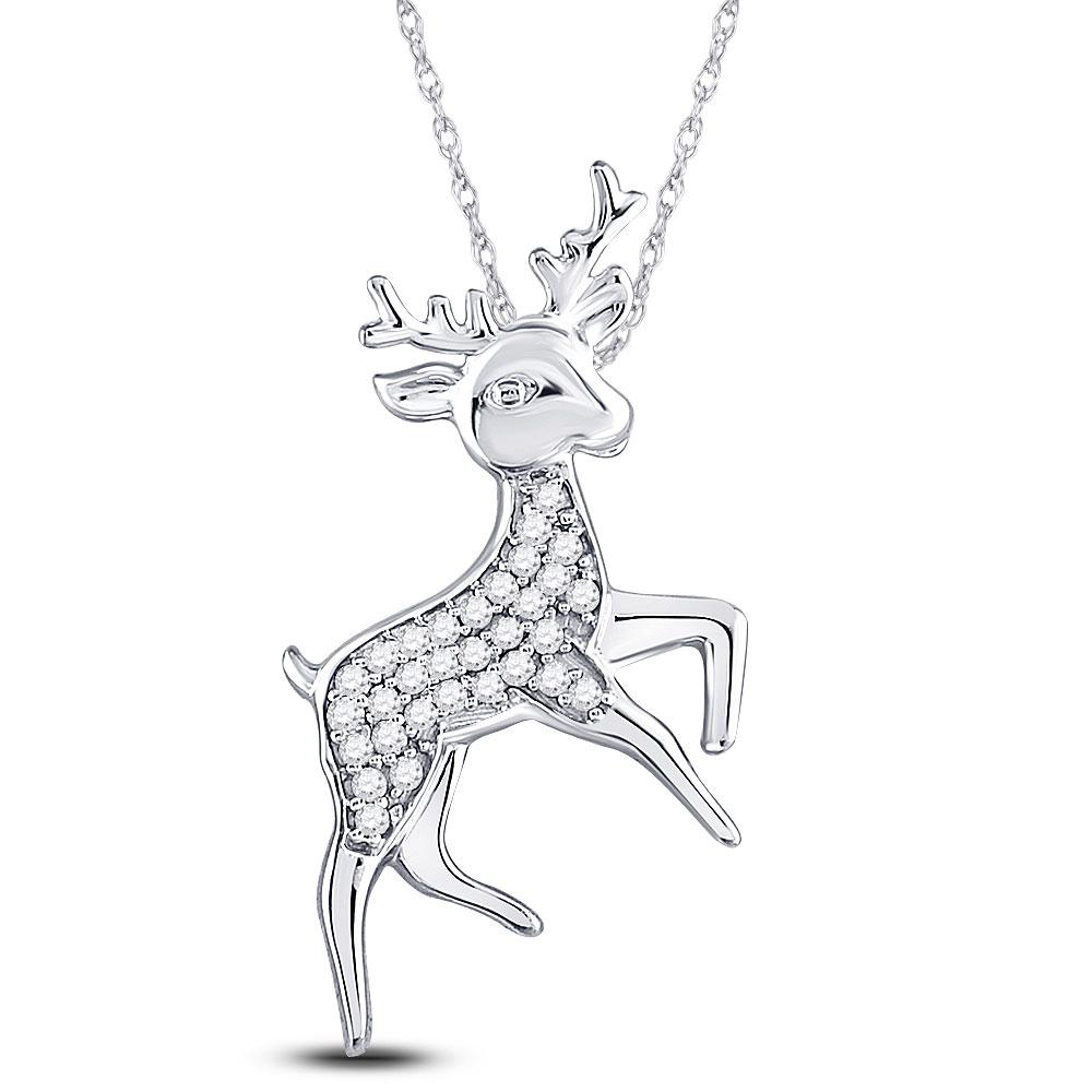 Diamond Animal & Bug Pendant | Sterling Silver Womens Round Diamond Rudolph Reindeer Animal Pendant 1/6 Cttw | Splendid Jewellery GND