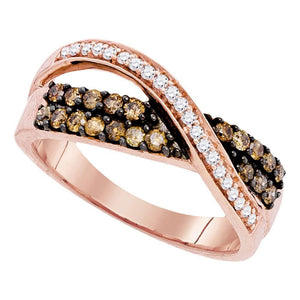 Diamond Band | 10kt Rose Gold Womens Round Brown Diamond Crossover Band Ring 1/2 Cttw | Splendid Jewellery GND