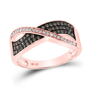 Diamond Band | 10kt Rose Gold Womens Round Brown Diamond Crossover Band Ring 1/3 Cttw | Splendid Jewellery GND