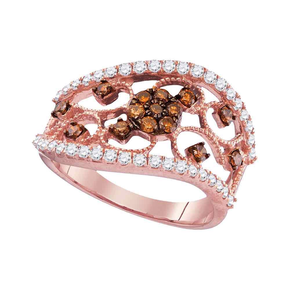 Diamond Band | 10kt Rose Gold Womens Round Brown Diamond Filigree Band Ring 7/8 Cttw | Splendid Jewellery GND