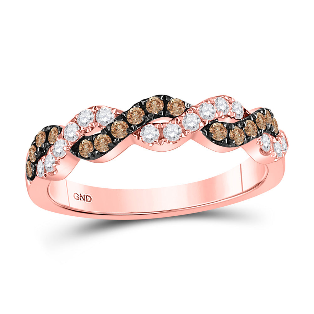Diamond Band | 10kt Rose Gold Womens Round Brown Diamond Twist Band Ring 1/2 Cttw | Splendid Jewellery GND