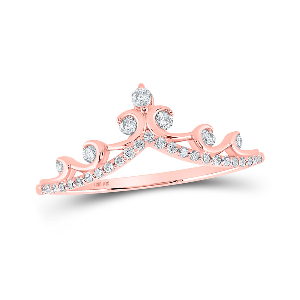 Diamond Band | 10kt Rose Gold Womens Round Diamond Chevron Crown Band Ring 1/5 Cttw | Splendid Jewellery GND