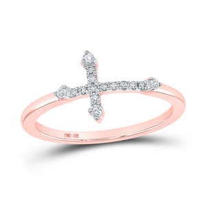 Diamond Band | 10kt Rose Gold Womens Round Diamond Cross Ring 1/10 Cttw | Splendid Jewellery GND